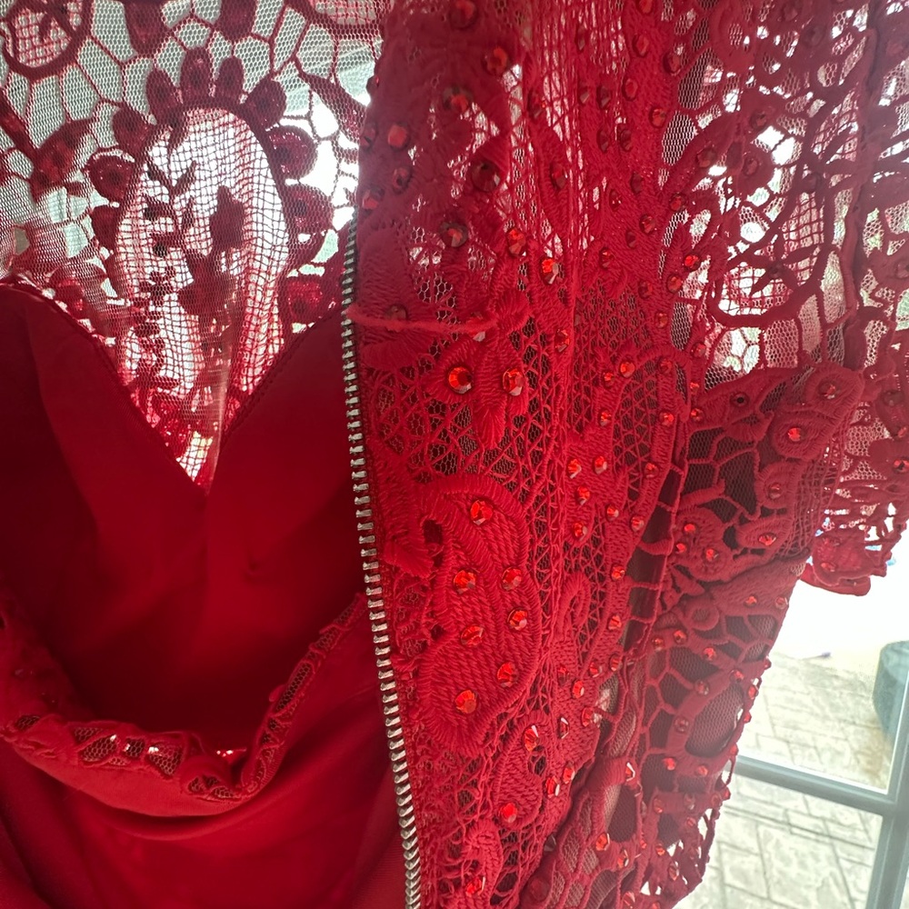 Jovani Red Knee-Length Pencil Skirt Set for Cocktail - Picture 4 of 6